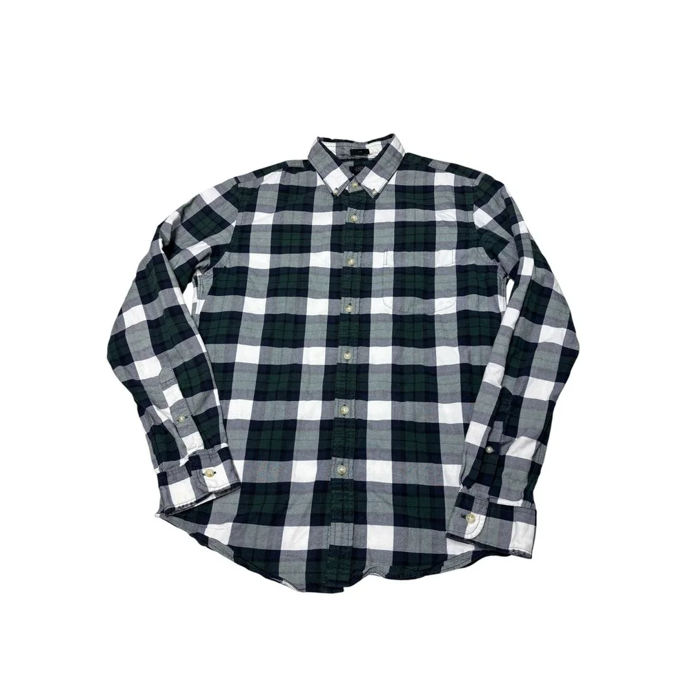 JCrew Oxford Slim Fit Shirt Mens Medium Green Navy Blue Buffalo Check Plaid